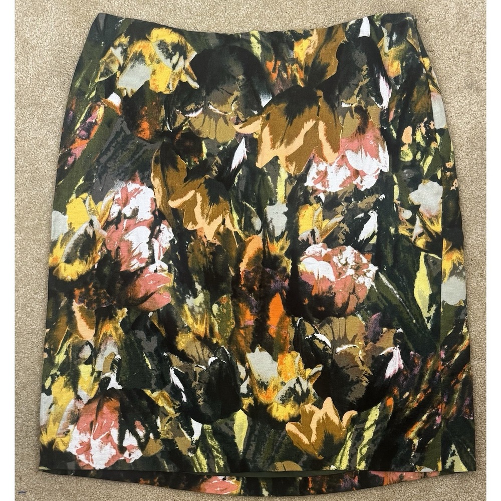 Women's Premise Linen Blend Floral Mid Length Skirt Size 6